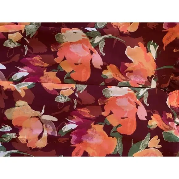 Vince Camuto Ruffled Floral Chiffon Maxi Dress Wine Multi Size 8, NWT 168$‎